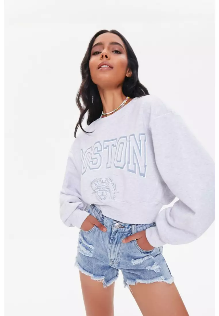 Buy FOREVER 21 Boston Graphic Cropped Pullover 2024 Online