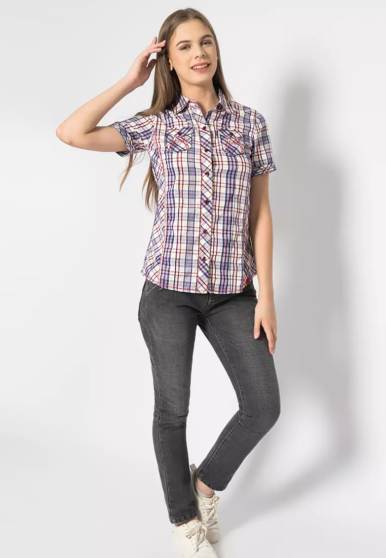 LGS Kemeja Wanita Slim Fit Ungu Motif LSH Size L