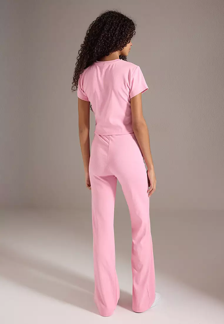 Pink Fitted/Fits Body Flexible Knitted Bottom-Top Set TWOSS25AU00053