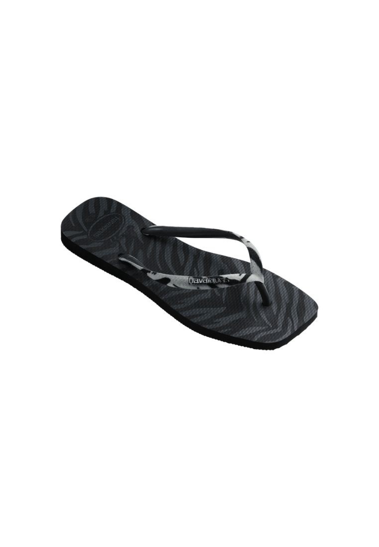 Women Slim Square Velvet Flip Flops - Black