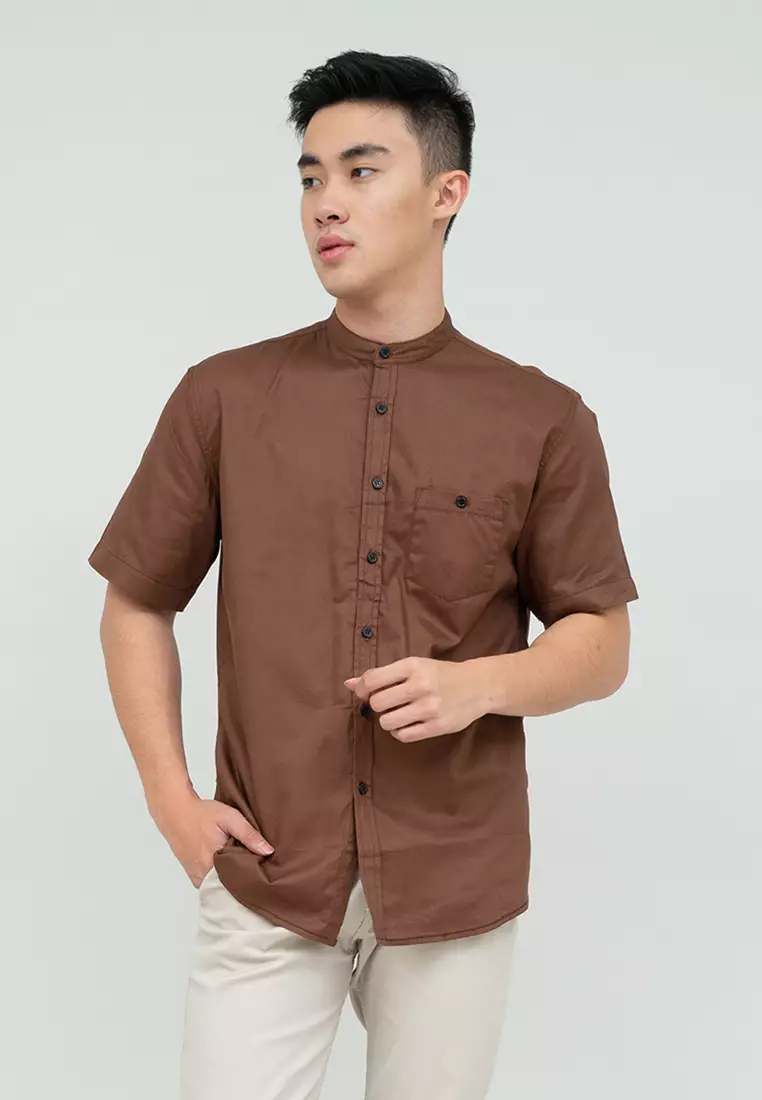 Houseofcuff Baju Koko Kemeja Lengan Pendek Pria Coklat