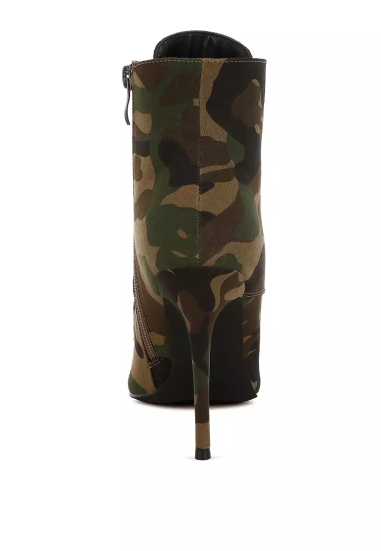 Velvet High Heeled Boots in Camo