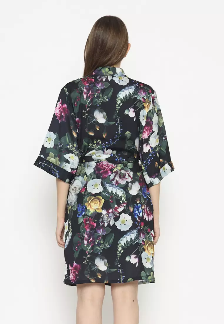 Jual Cynthia Cynthia Kimono Set 2 In 1 Motif Flower Black Original
