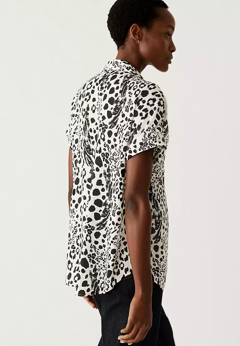 Satin Printed Popover Blouse