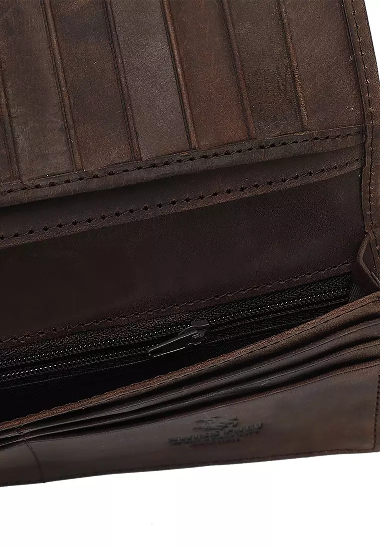 Genuine Leather RFID Long Wallet - Brown