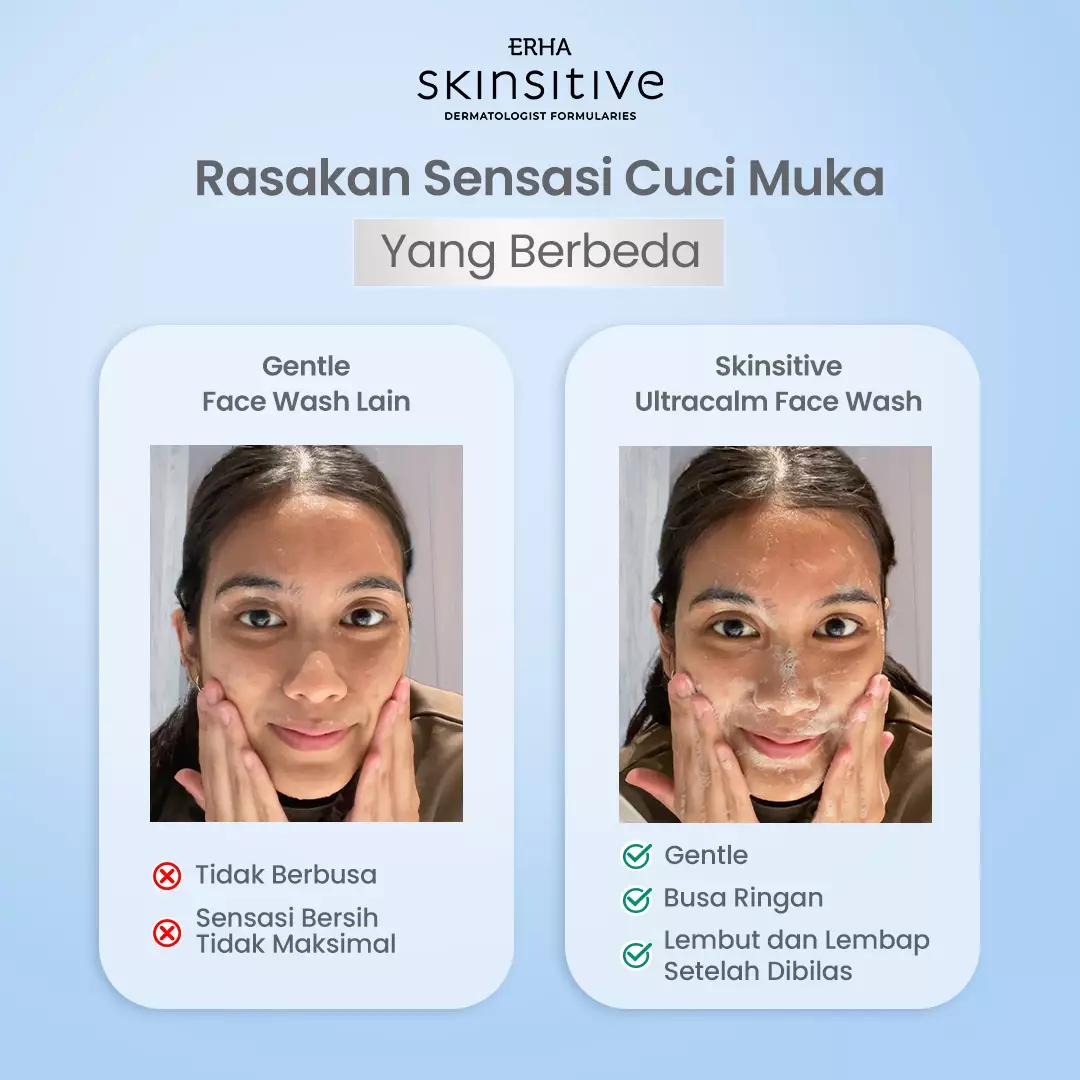 ERHA Skinsitive Ultracalm Face Wash 80g | Sabun Cuci Muka Semua Jenis Kulit (Normal - Sensitif) dengan Panthenol, Aloe Vera Extract | Melembapkan, Kulit Tidak Ketarik | PH Balance, Hypoallergenic, Gentle, Calming | Memperkuat Skin Barrier