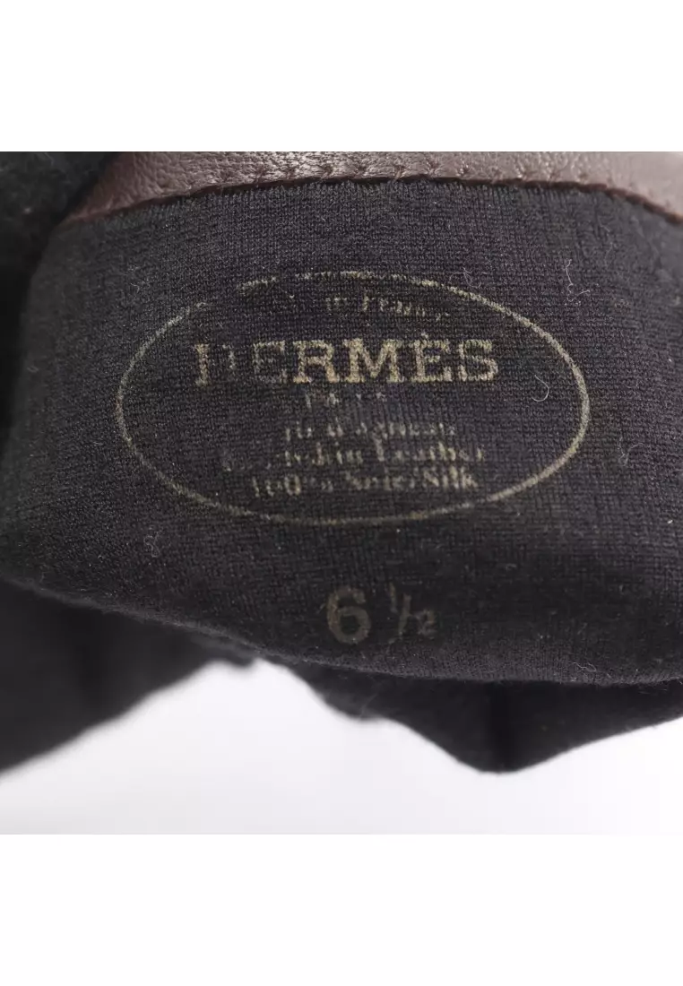 Pre-Loved Hermès H logo gloves glove lambskin Dark brown