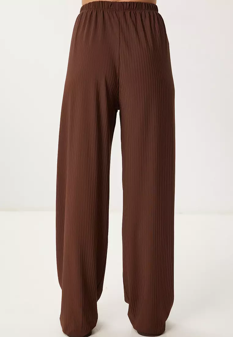 Women's Black Wide Leg Comfortable Knitted Trousers Pb00054