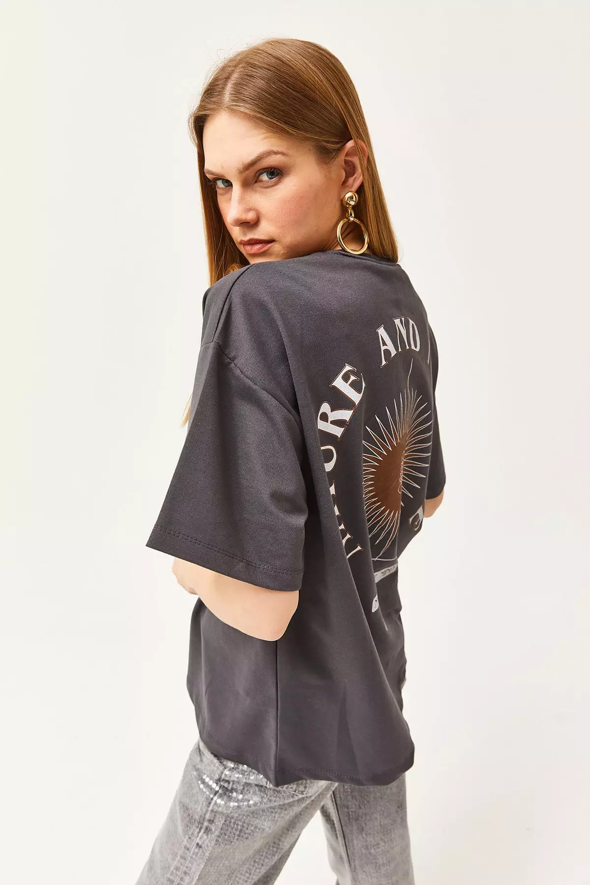 Symbol Front Back Printed 2 Thread Unisex Oversize T-Shirt