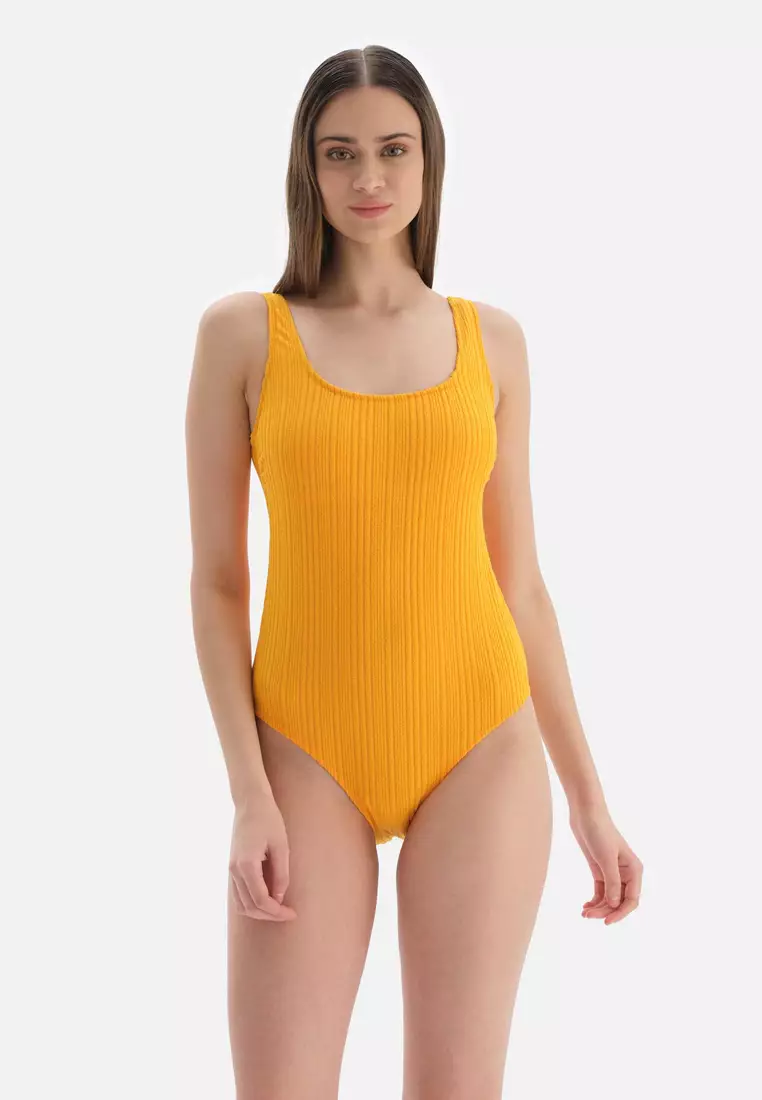 Yellow ribbed one piece on sale swimsuit