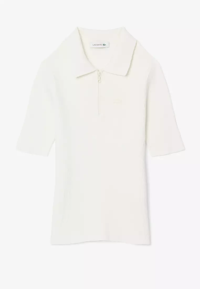 Zip Neck Rib Knit Polo Shirt