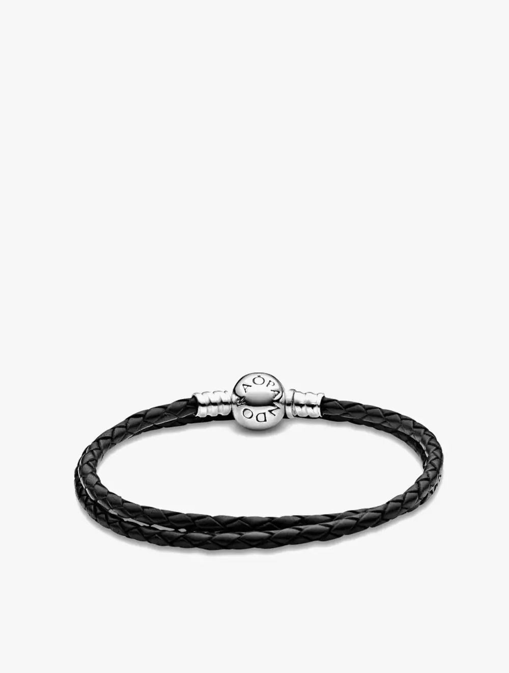 Silver leather bracelet, double, black