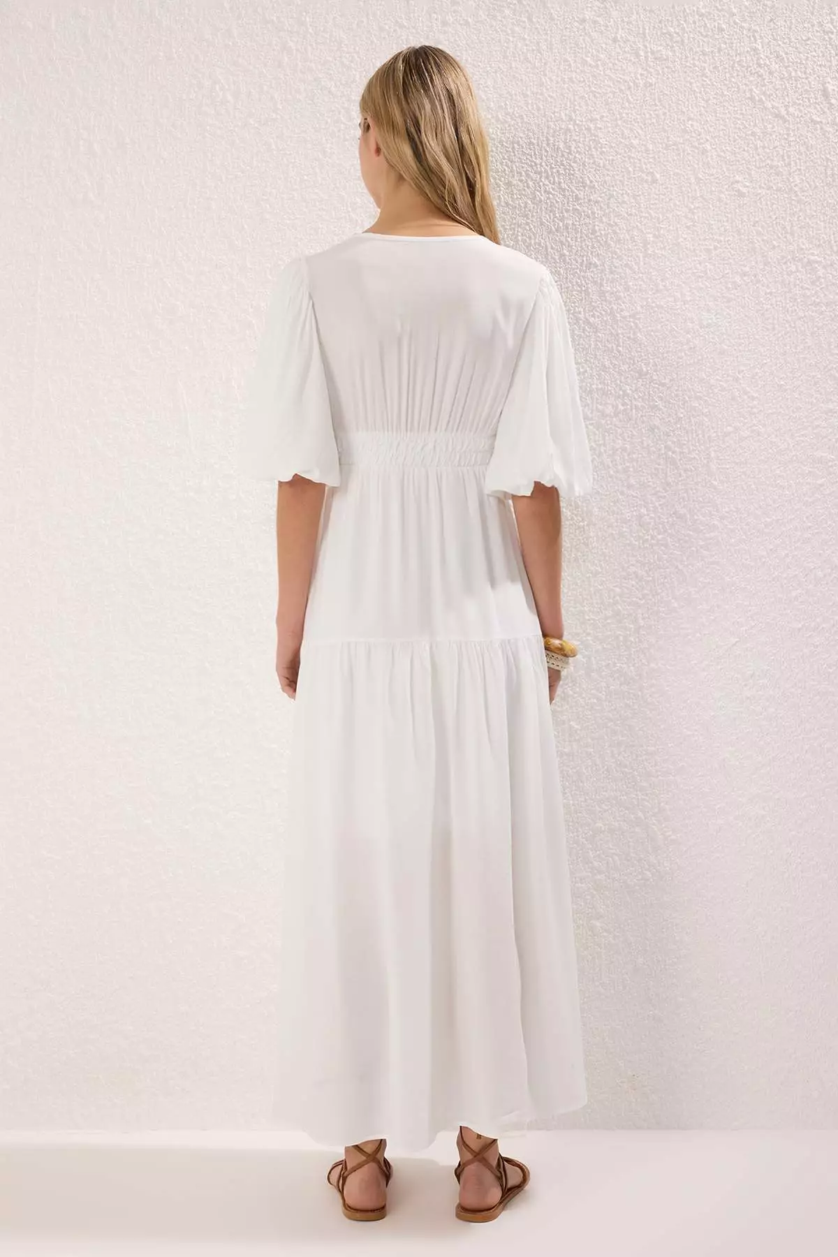 White Plain Lined Maxi Woven Dress Twoss25El00776