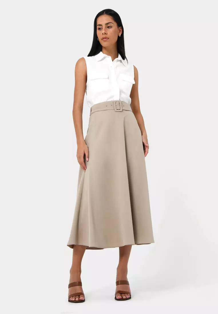 Anali Belted A-Line Skirt