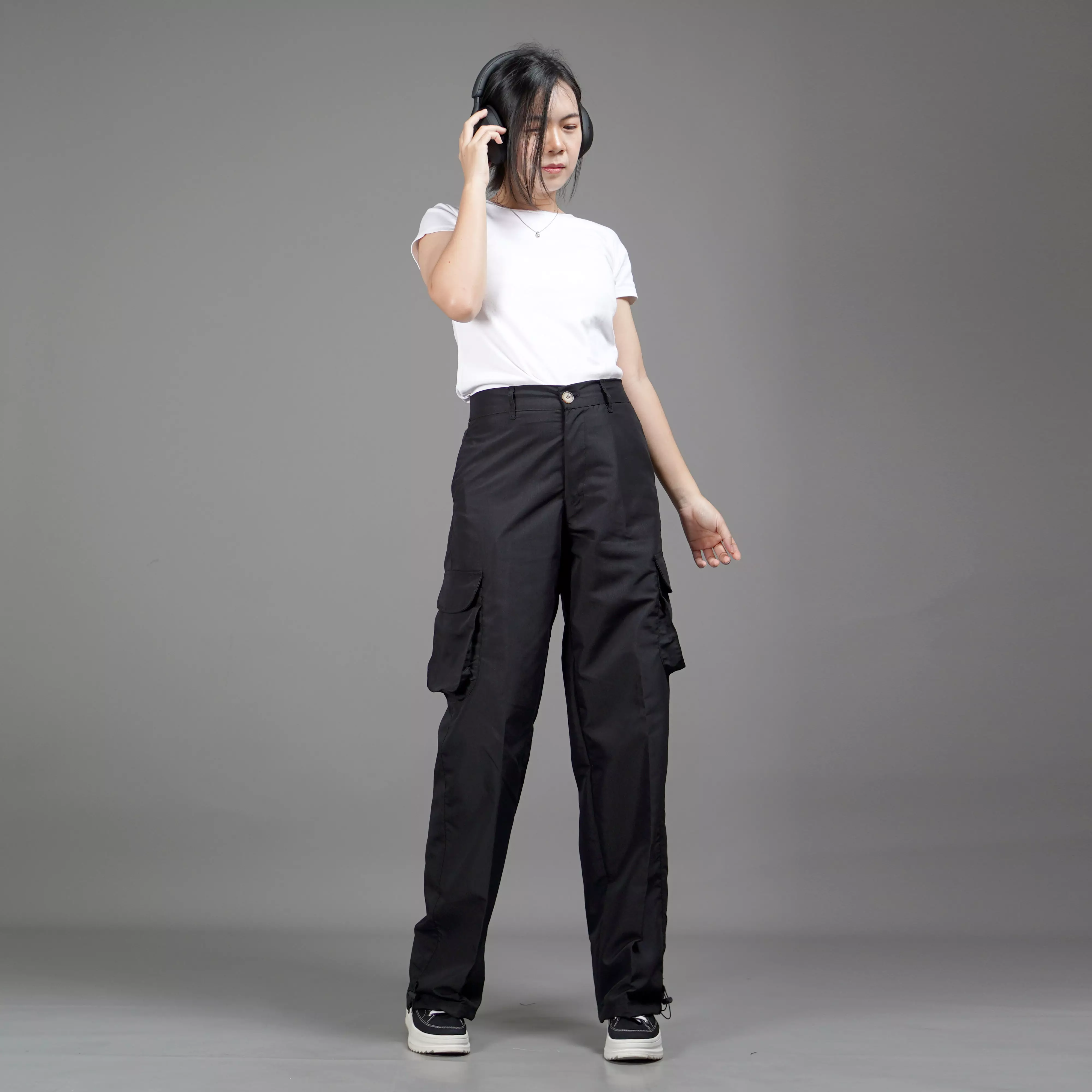  REGINA Celana Kargo Wanita Panjang Celana Kargo Parasut - HITAM