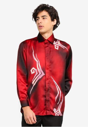 Gene Martino red Men Batik Shirt B5E9FAA53C955DGS_1