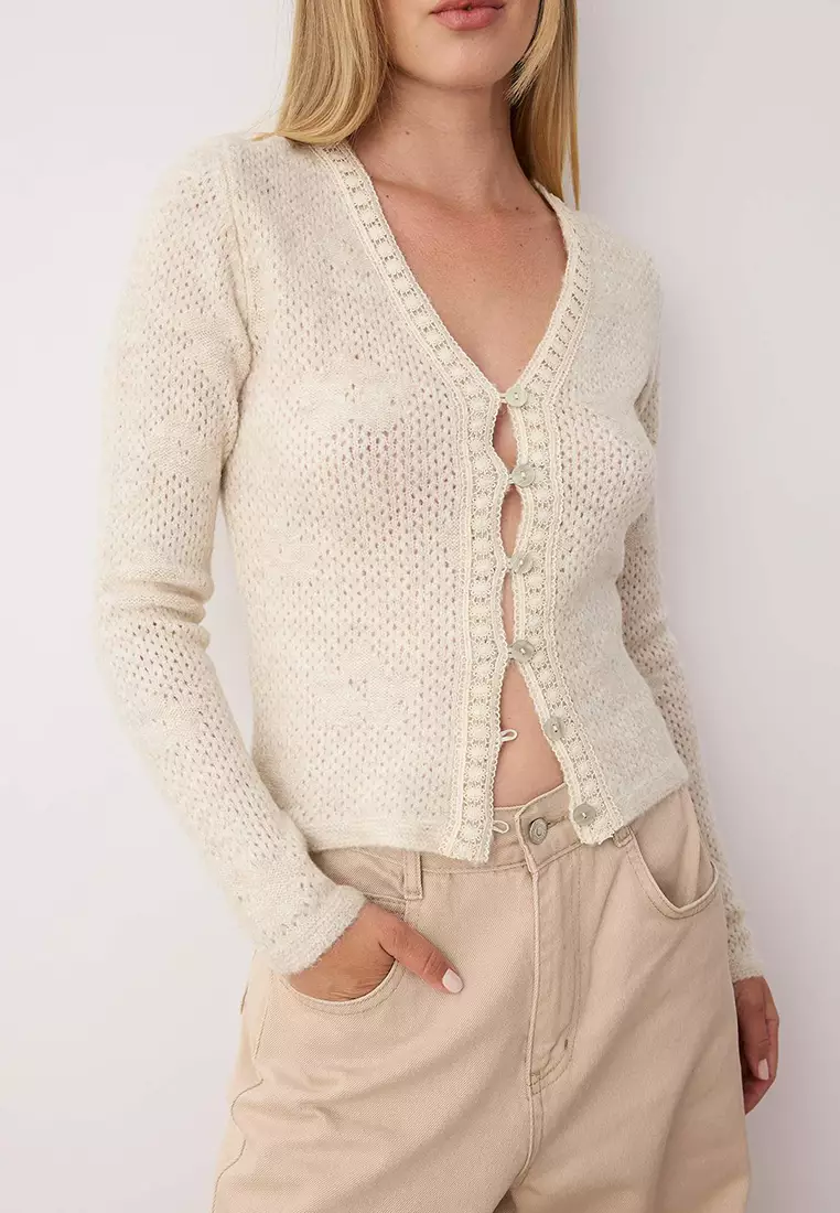 Stone Fitted/Skin Fitting Soft Textured Knitwear Cardigan