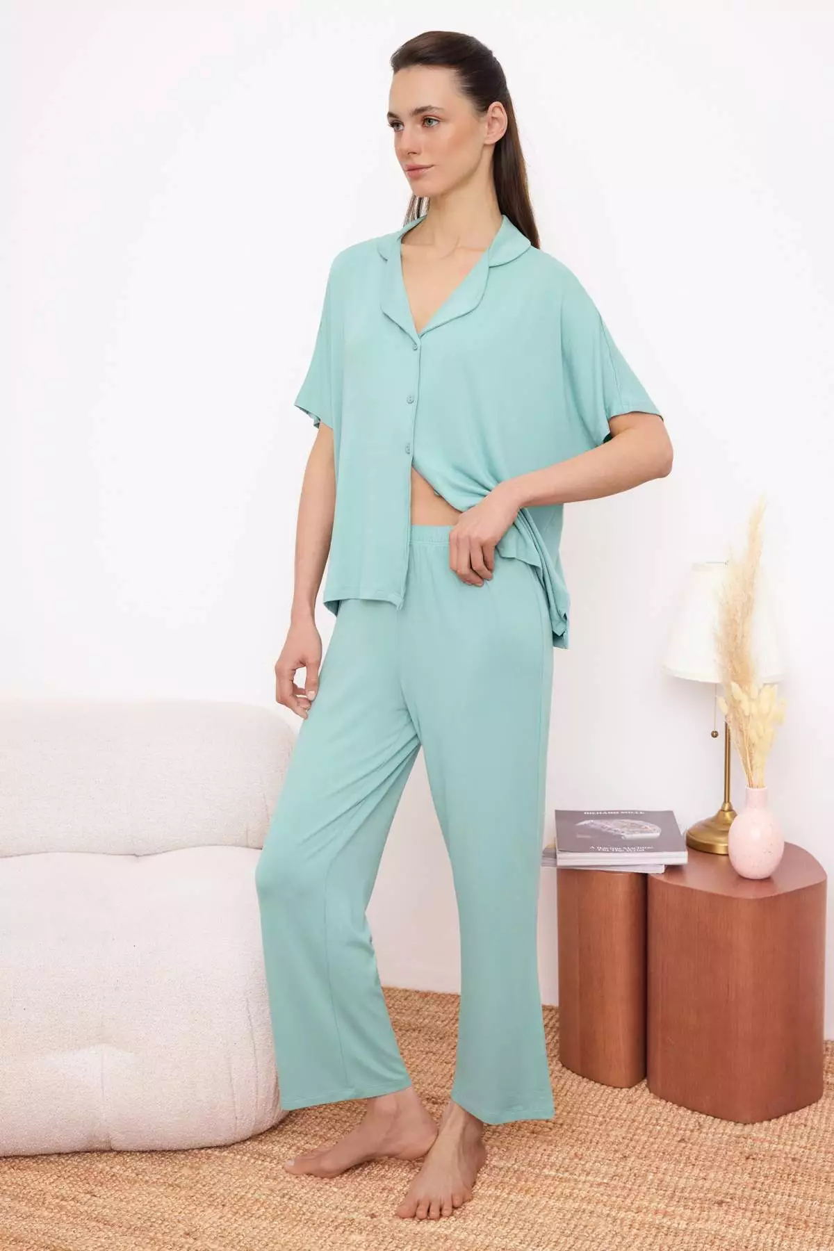 Mint Comfortable Fit Viscose Knitted Pajamas Set Thmss25Pt165