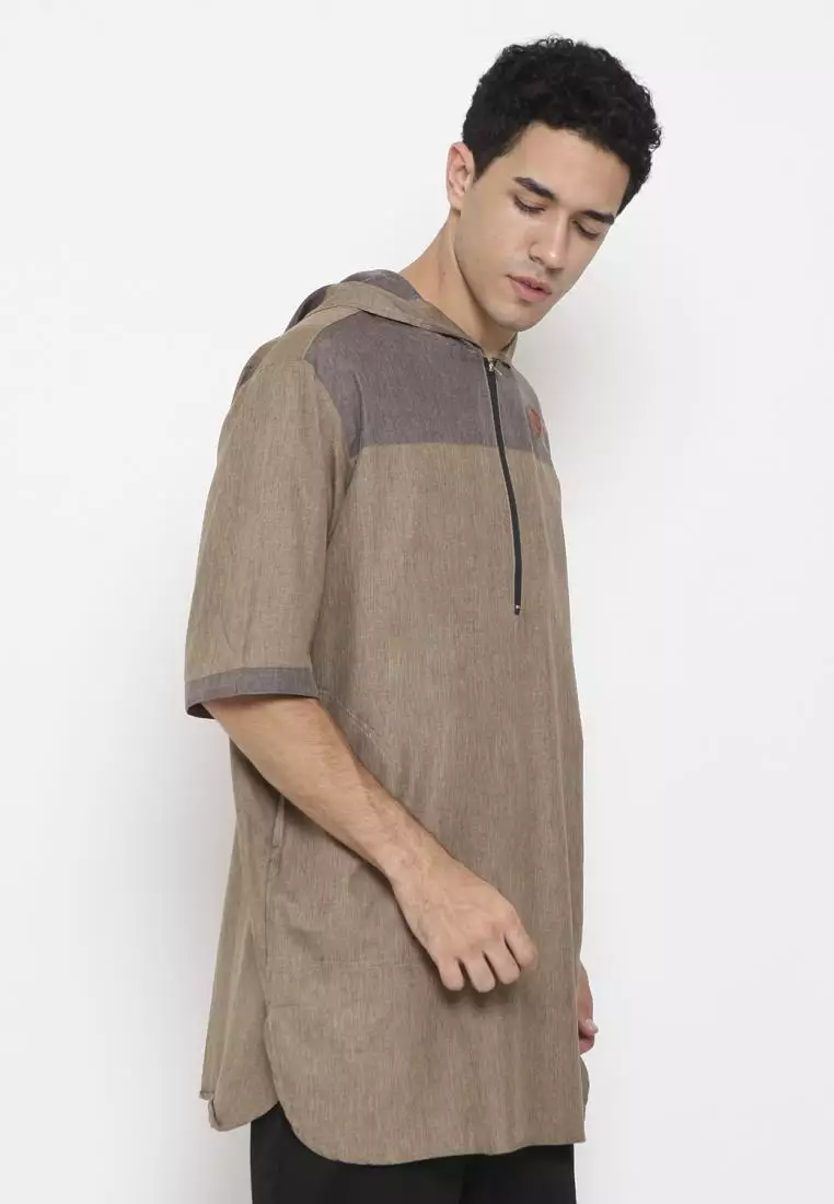 Zayidan Baju Koko Gamis Muslim Pria Faiq Hoodie - Khaki