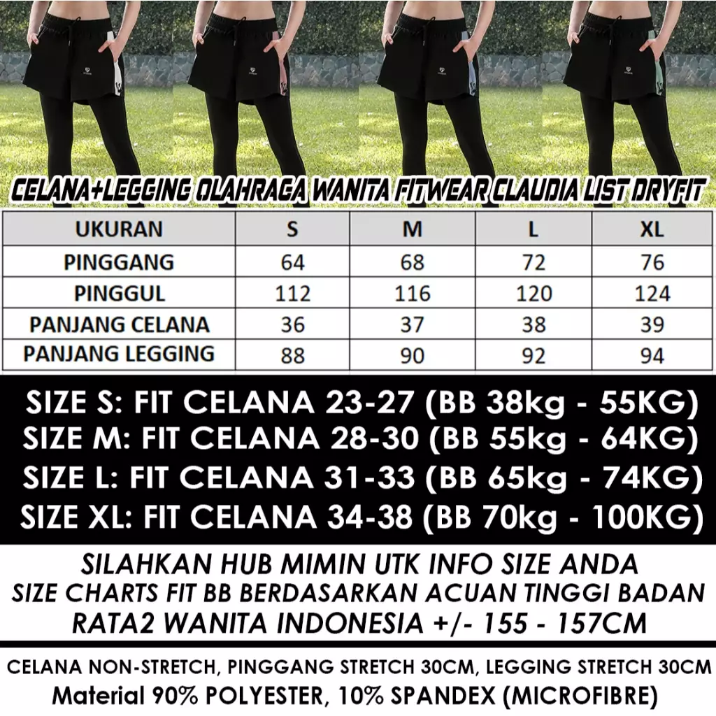 Fitwear - Celana Lari + Inner Legging Olahraga Wanita CLAUDIA LIST POCKET OVERSIZE - BABY GREEN
