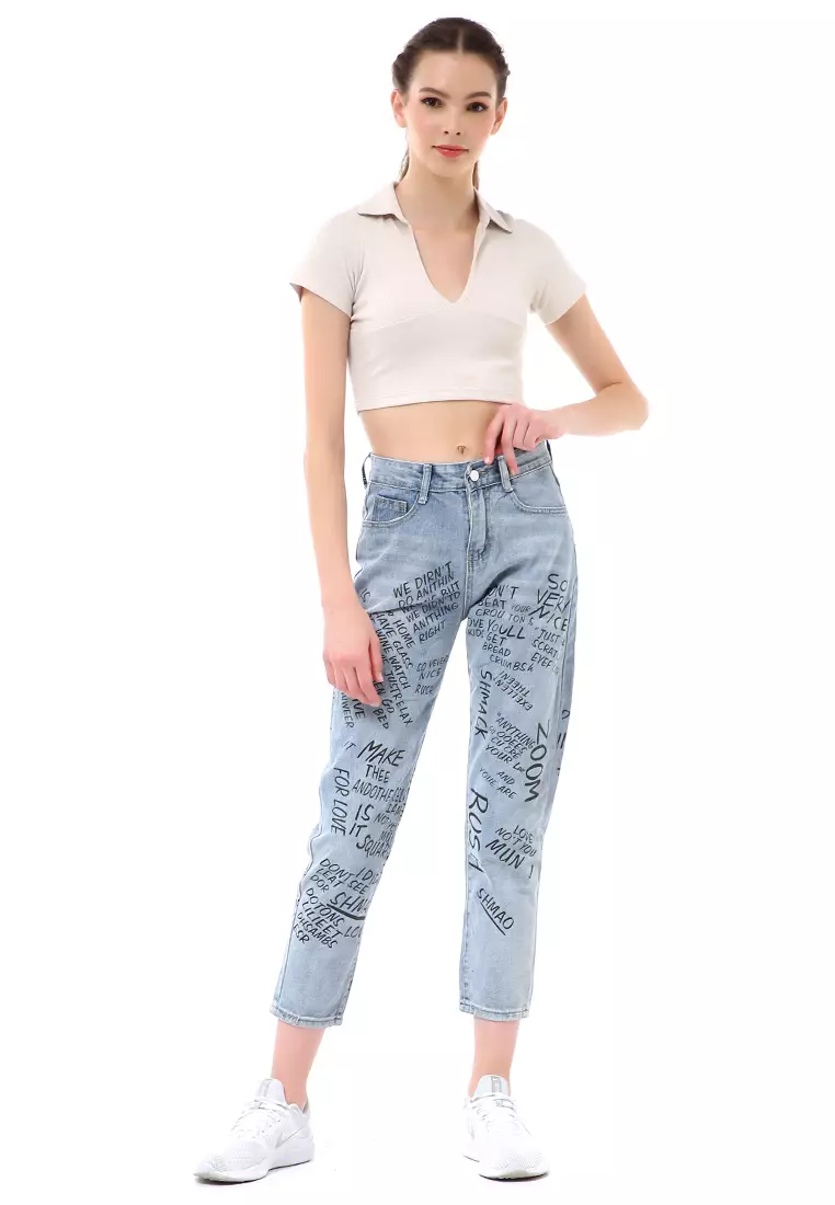 Stella Celana Panjang Boyfrend Jeans Wanita Motif Stylish Material Denim ORIGINAL - Light Blue