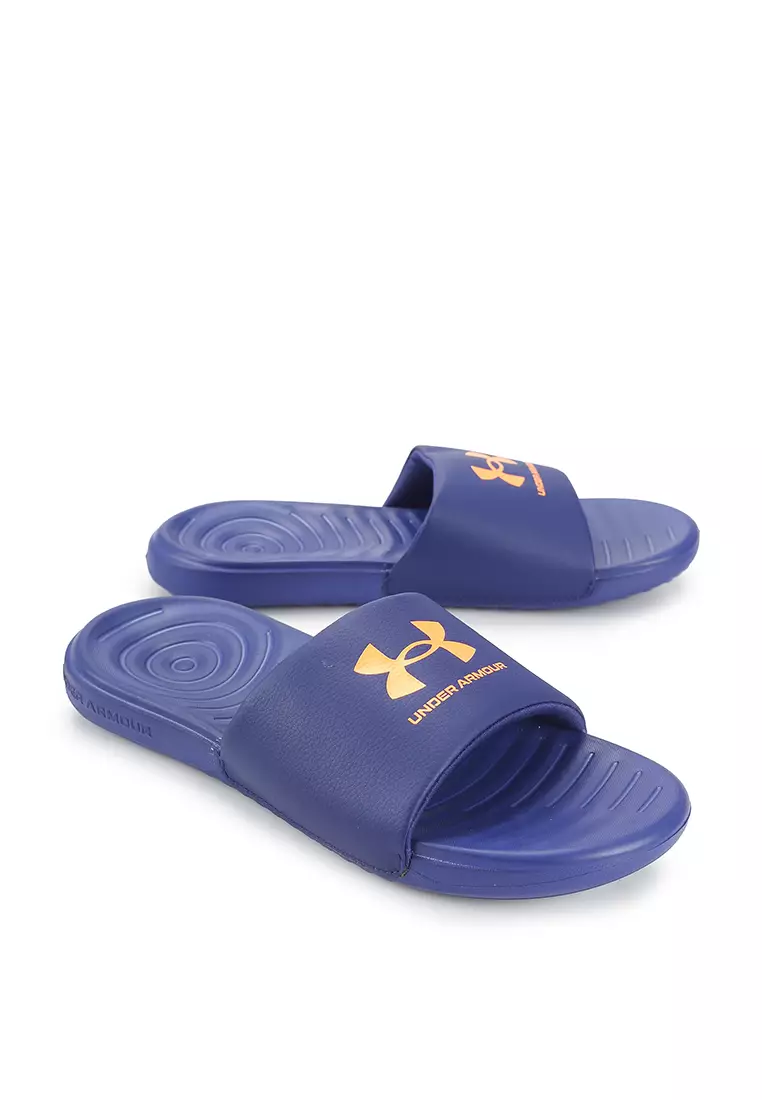 Blue under armour slides best sale