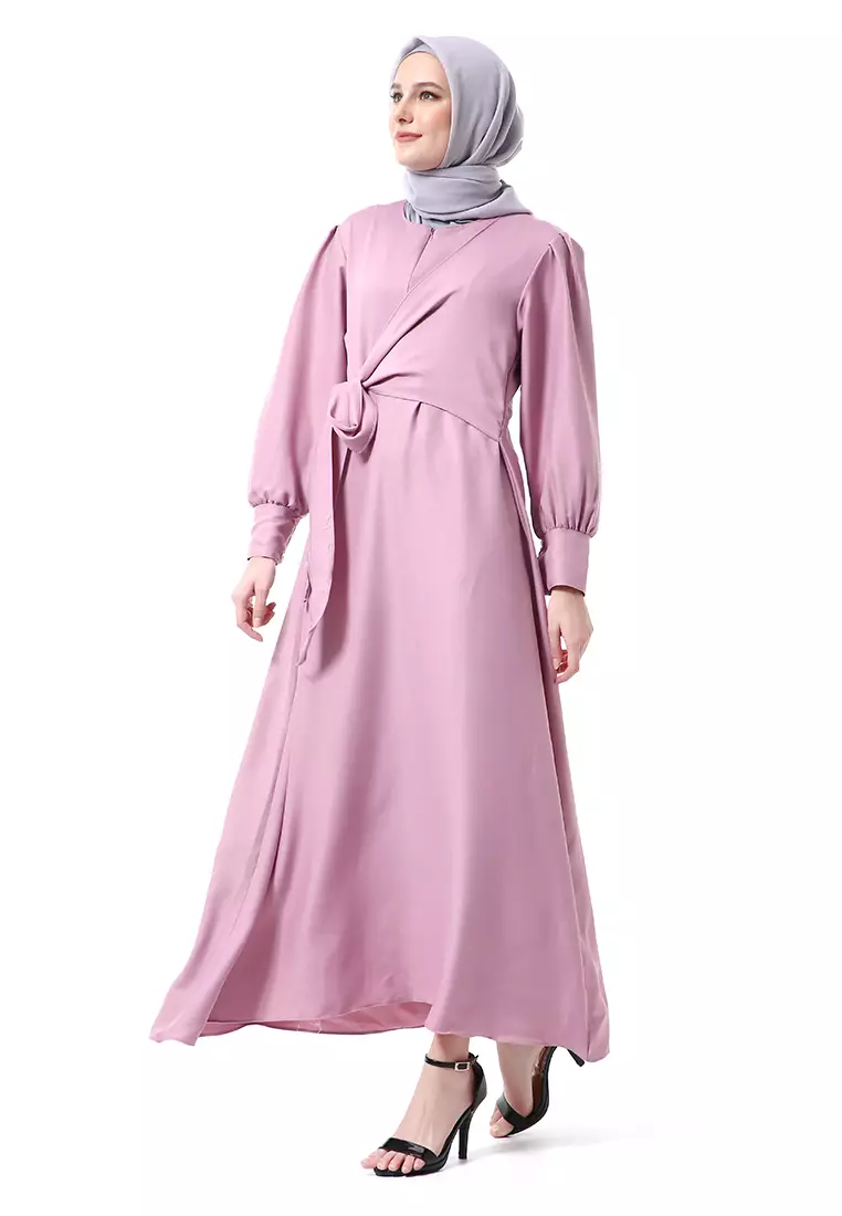 Alliyah Dress Gamis Muslimah Long Sleeve Model Balon Regular Fit Premium High Quality - Lilac