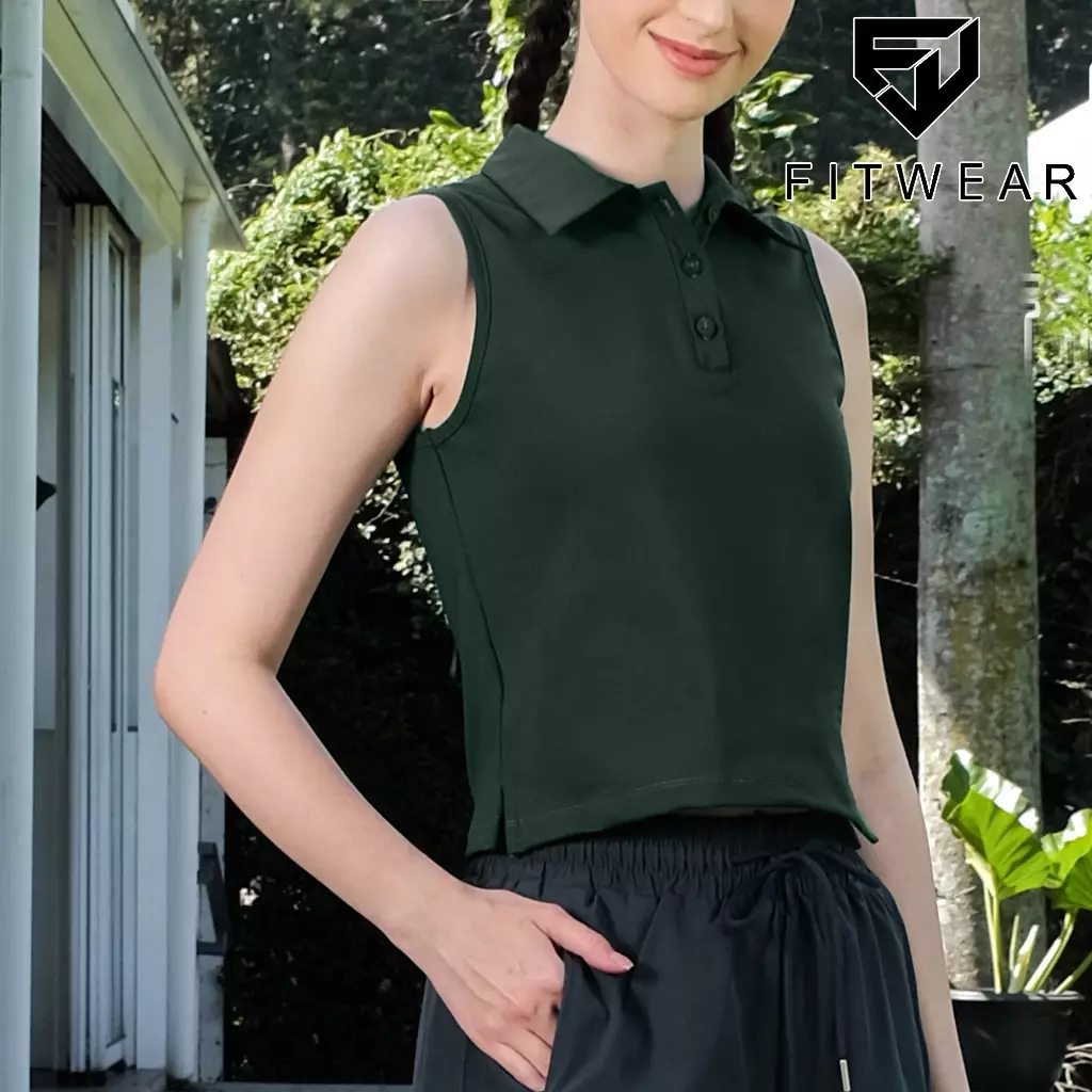 Fitwear Kaos Olahraga Padel Tennis Wanita INGRID SLEEVELESS POLO SHIRT - BOTTE GREEN