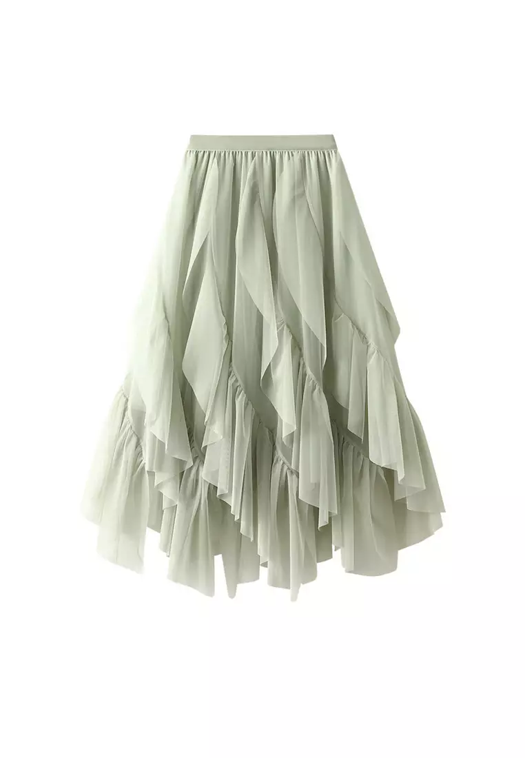 荷葉邊紗半身長裙 AF-D8808