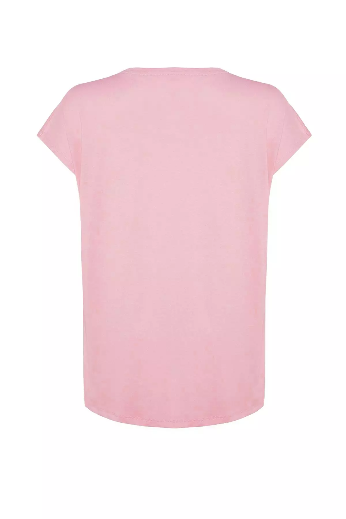 Pink Boyfriend V Neck Slit 100% Cotton Knitted T-Shirt TBBSS22BF0036