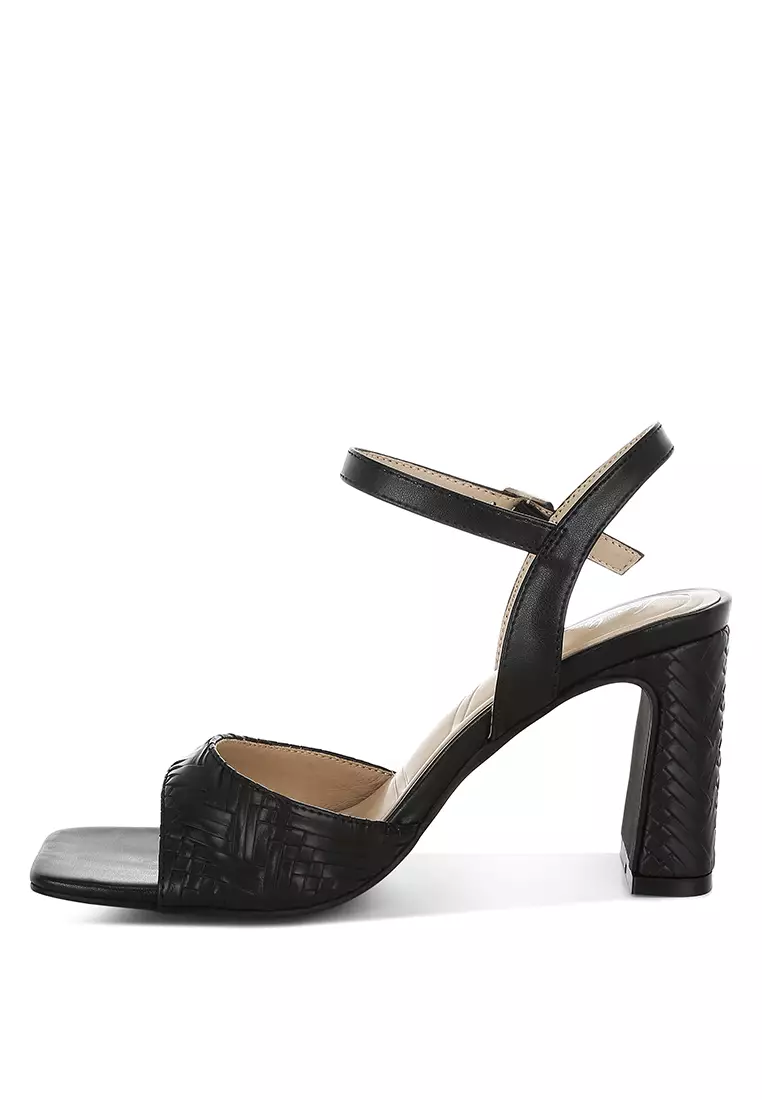 Textured Faux Leather Heels In Black