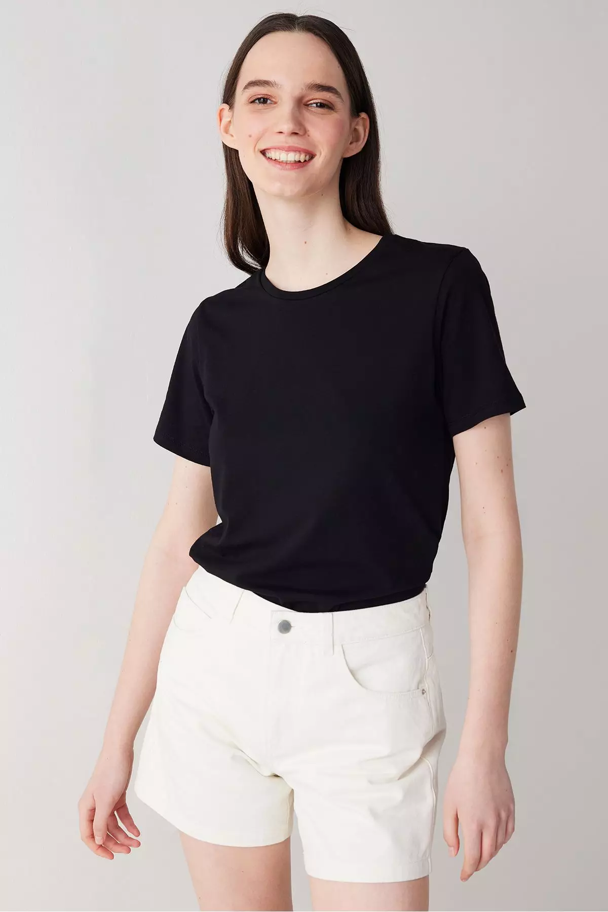 Cotton Black Short Sleeve Basic T-Shirt