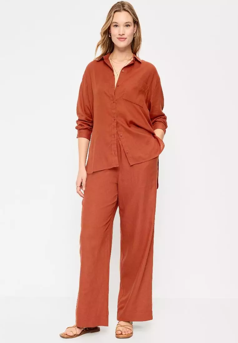 High-Waisted Linen-Blend Wide-Leg Pants