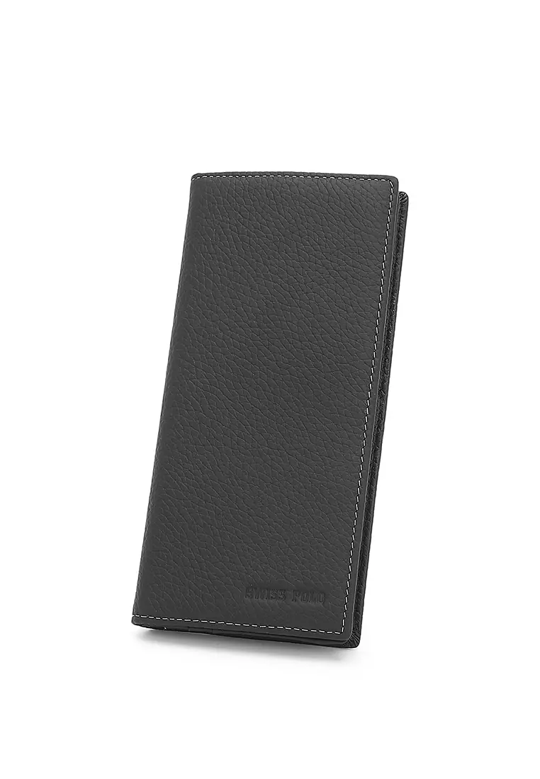 Genuine Leather RFID Long Wallet - Black