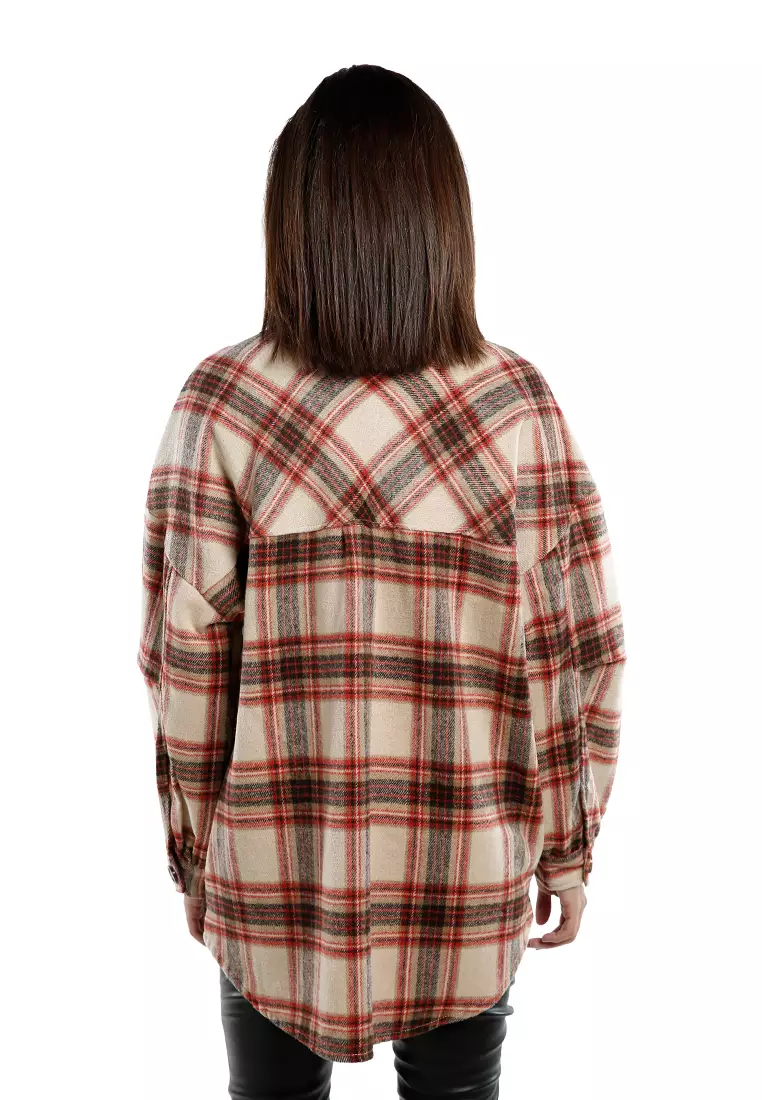 Red Oversized Flannel Plaid Shirt