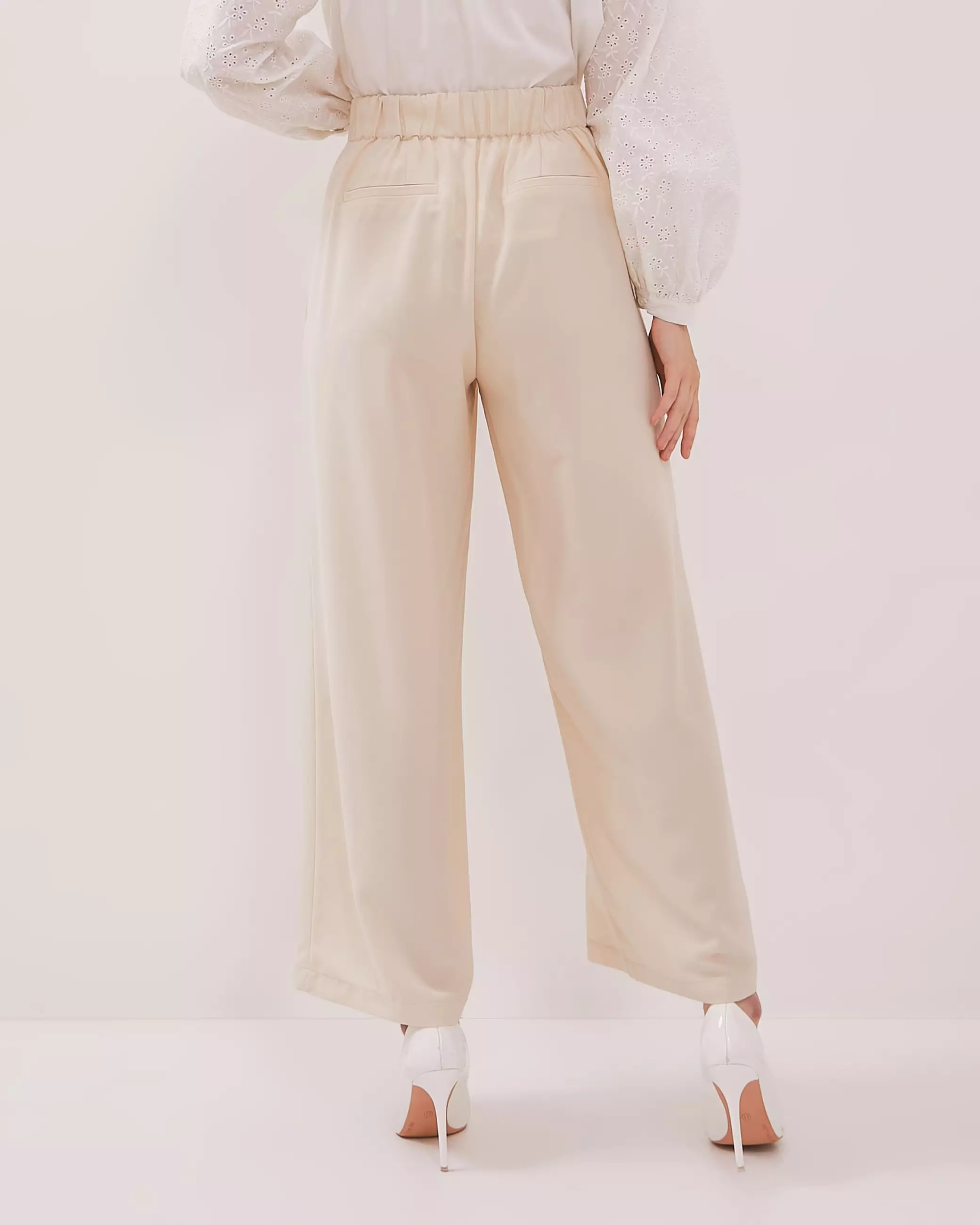 Urban Exchange Karen Off-White Pants / Bawahan Celana Panjang Kasual Wide-Leg Loose Fit Warna Off-white