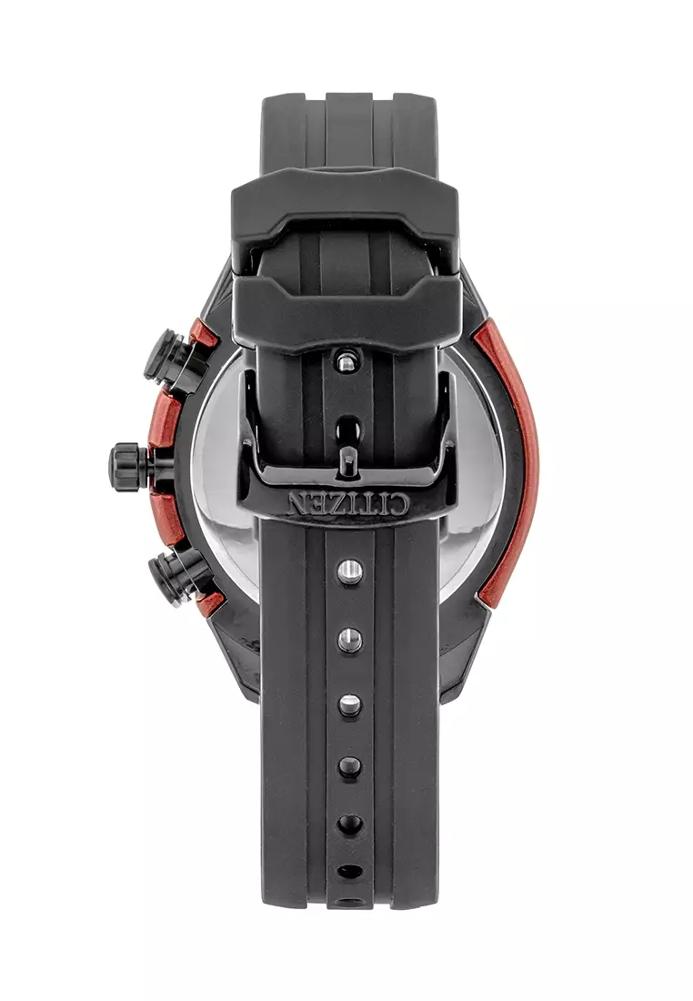 Men's Prestige Chrono Black Synthetic Rubber Strap and Black Dial Eco-Drive Watch - CA0287-05E