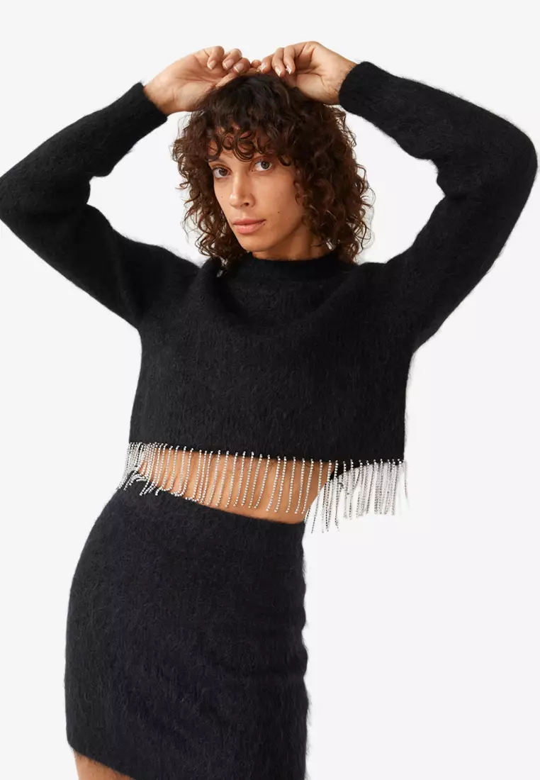 Fringe crop sweater top