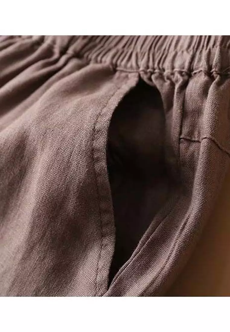 High Waist Cotton-flax Cropped Pants RZ-C132