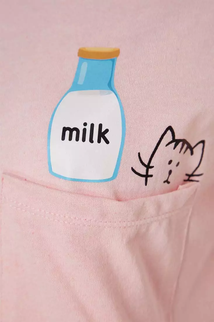 Graphic Plain with Frill Detail Pajamas Set