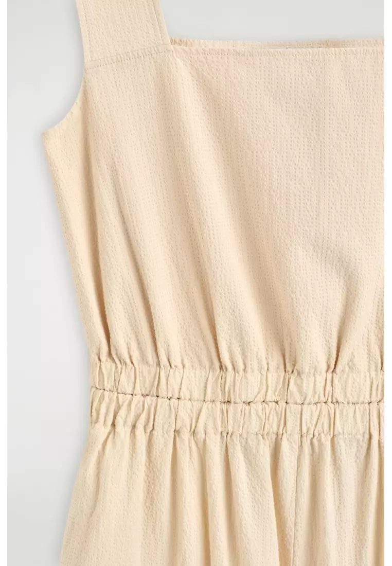 OPEN-BACK SEERSUCKER WIDE-LEG JUMPSUIT