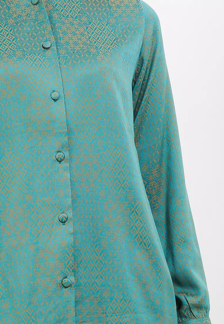 Tunik Muslim Atasan Wanita Batik Katun Premium Leyna Raya Lengan Panjang