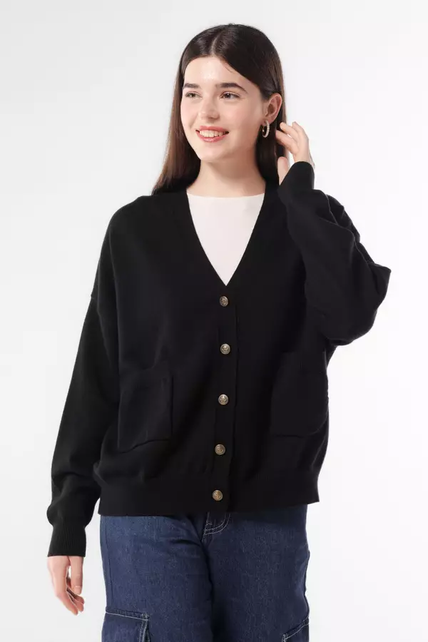 MINIMAL - Saturn - Cardigan Rajut Relaxed Fit - Black Warna Black