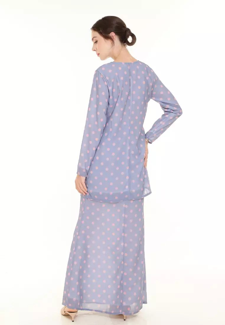 Rina Printed Kurung in Dusty Blue Polka Dot