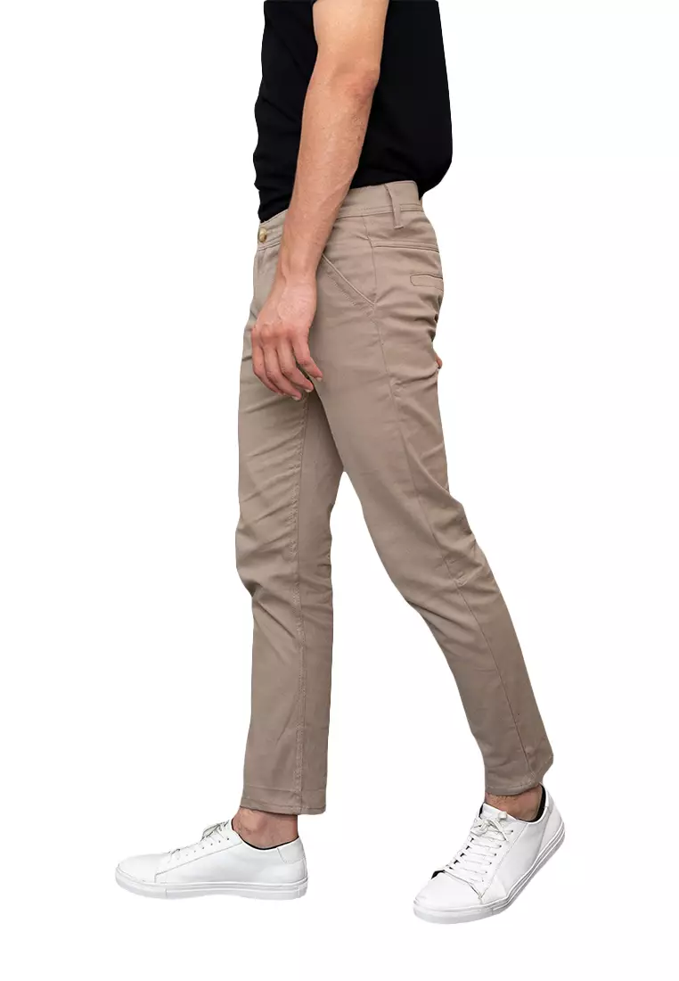 Celana Panjang chino pria Slim fit Strecth Jeans Krim Gelap