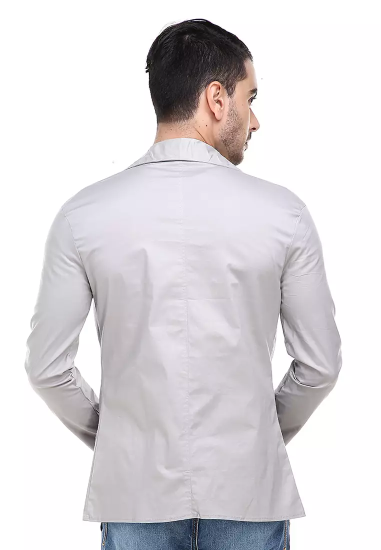 Woreq Jas Blazer Pria Formal Suits Resmi Three Pockets Material Cotton Strecth ORIGINAL - Light Gray