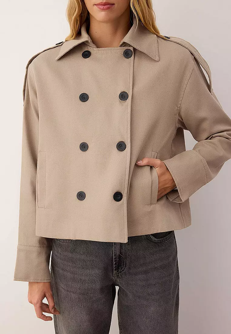 Double-Breasted Oversize Short Trench Coat