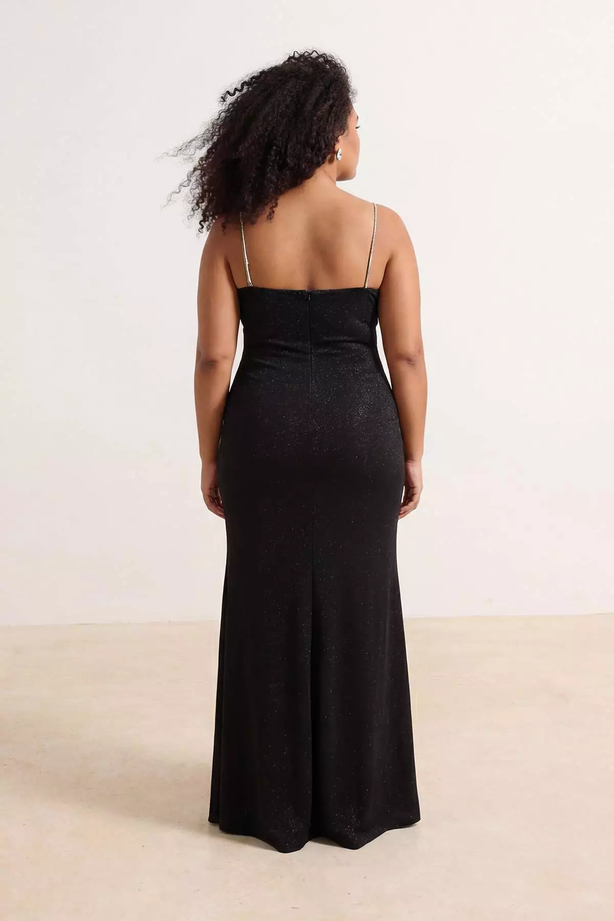 Black Lined Glitter Knitted Long Stylish Plus Size Evening Gown Night Graduation Dress Tbbss26Ah00155