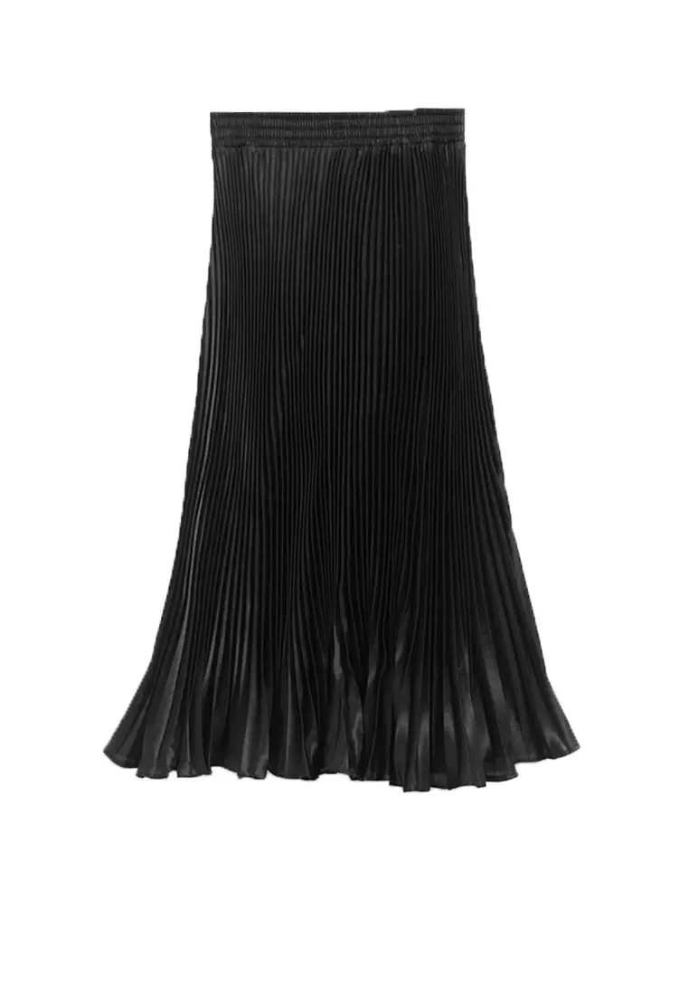 Metallic Silk Pleated Maxi Skirt AF8035