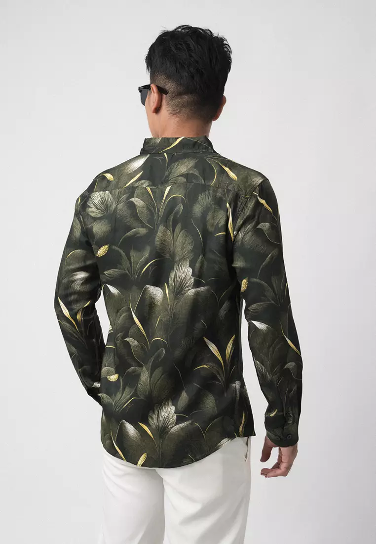 Green Magnolia Printing Shirt LS